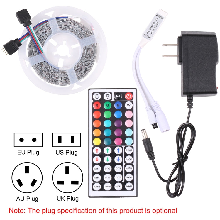 Bare Board 2835 SMD RGB LED Rope Light, 60 LED/m, Length: 5m, 12V 2A 100-240V, with 44-key Remote Control (US Plug)