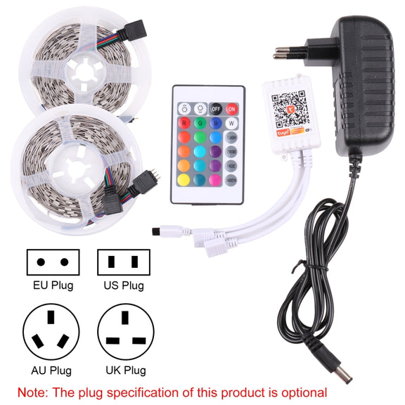 2pcs Bare Board 5050 SMD RGB LED Rope Light, 30 LED/m, Length: 5m, 12V 2A 100-240V, with 24 Keys Doodle Controller (EU Plug)