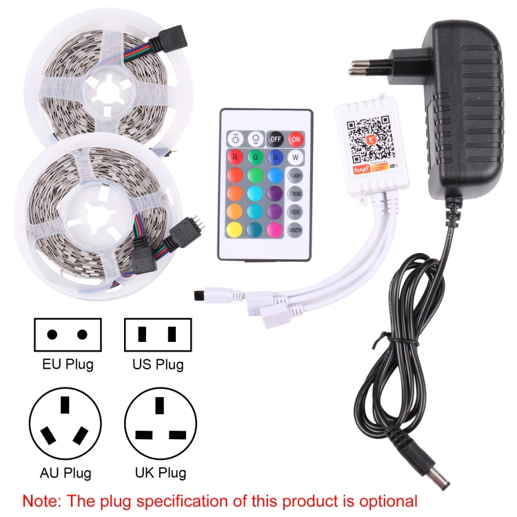 2pcs Bare Board 5050 SMD RGB LED Rope Light, 30 LED/m, Length: 5m, 12V 2A 100-240V, with 24 Keys Doodle Controller (EU Plug)