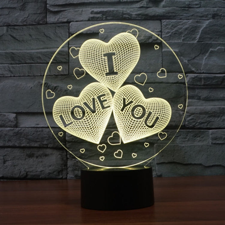 Three Hearts Shape 3D Touch Switch Control LED Night Light , 7-color Discoloration Creative Visual Stereo Lamp Desk Lamp Novelty Gift