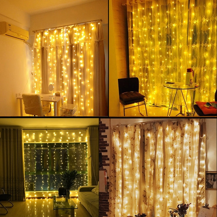 3m(Length) x 3m(Height) White Light LED Decoration Light, 300 LEDs Curtain String Light with End Joint & Multi-function Controller & Memory Water-resistant, US Plug, AC 110V