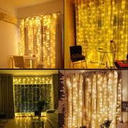 3m(Length) x 3m(Height) White Light LED Decoration Light, 300 LEDs Curtain String Light with End Joint & Multi-function Controller & Memory Water-resistant, US Plug, AC 110V