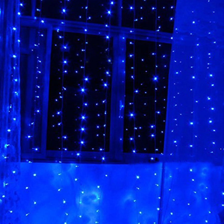 3m(Length) x 3m(Height) Blue Light LED Decoration Light, 300 LEDs Curtain String Light with End Joint & Multi-function Controller & Memory Water-resistant, EU Plug, AC 220V(Blue Light)