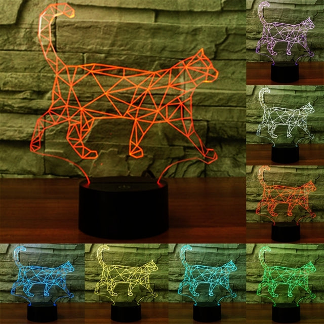Walking Cat Shape 3D Touch Switch Control LED Light , 7 Colour Discoloration Creative Visual Stereo Lamp Desk Lamp Night Light
