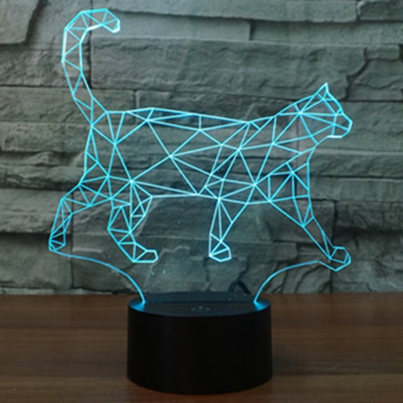 Walking Cat Shape 3D Touch Switch Control LED Light , 7 Colour Discoloration Creative Visual Stereo Lamp Desk Lamp Night Light