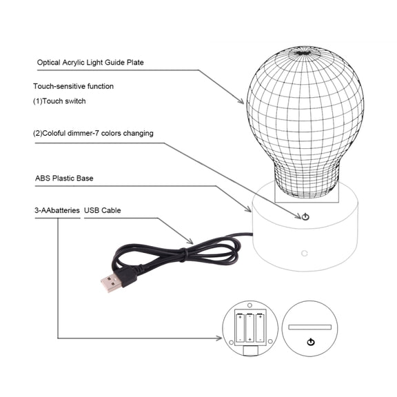 Rabbit Shape 3D Touch Switch Control LED Light , 7 Colour Discoloration Creative Visual Stereo Lamp Desk Lamp Night Light