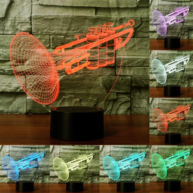Trumpet Shape 3D Touch Switch Control LED Light , 7 Colour Discoloration Creative Visual Stereo Lamp Desk Lamp Night Light