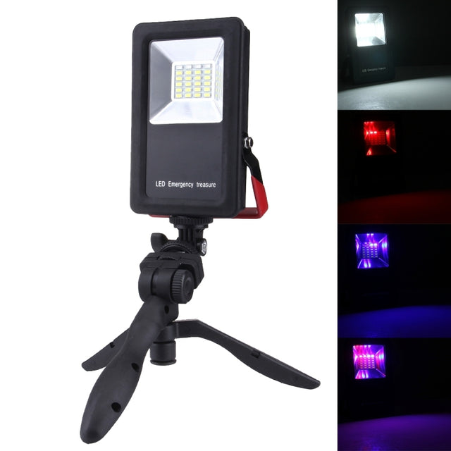 30W IP65 Water-resistant USB Charging Floodlight, 24 LEDs SMD5730 2400LM 6000-6500K Red and Blue Light Flashing Warning Lights Portable with Holder