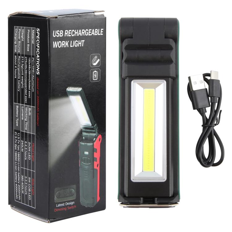 ES106 IP44 Water-resistant COB Work Light USB Rechargeable Emergency Flashlight