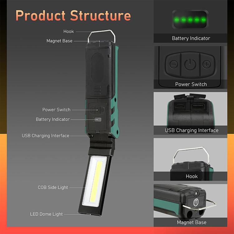 ES106 IP44 Water-resistant COB Work Light USB Rechargeable Emergency Flashlight