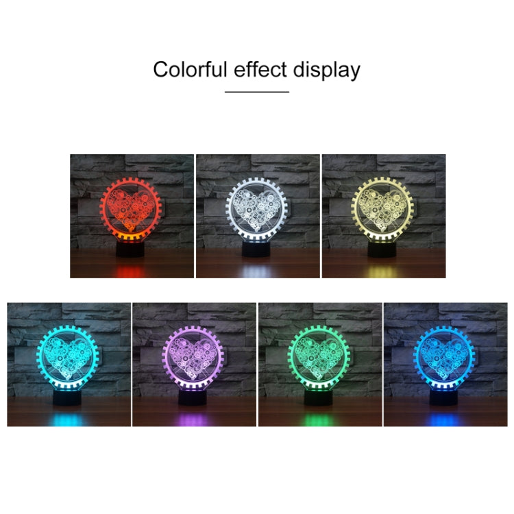 Gear Heart Shape 3D Colorful LED Vision Light Table Lamp, USB & Battery Version