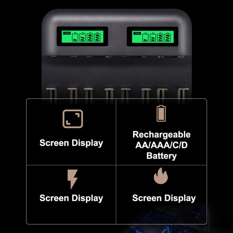5V 2A USB 8 Slot Battery Charger for AA & AAA & C / D Battery, with LCD Display