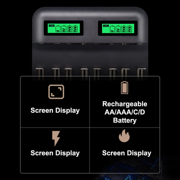 5V 2A USB 8 Slot Battery Charger for AA & AAA & C / D Battery, with LCD Display
