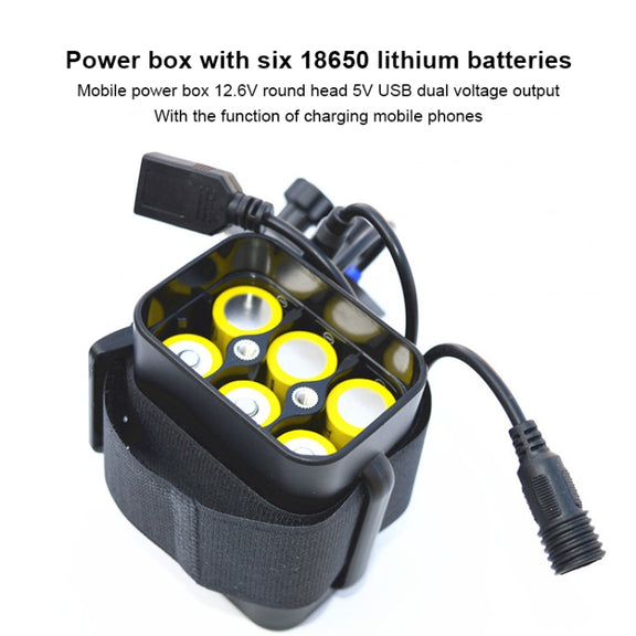 6 Sections 18650 Battery Multi-function Mobile Power Box with 12.4v Round Head & 5v USB Dual Voltage Output Without Battery(Black)