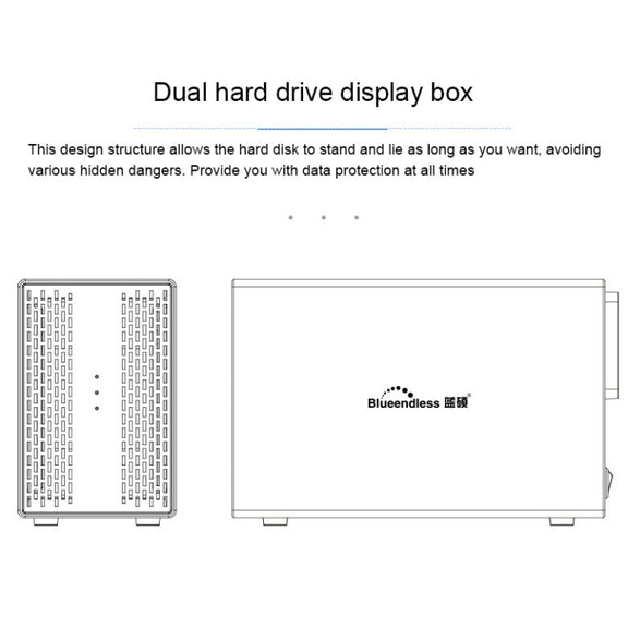 Blueendless USB-B Interface 3.5 inch 2 Bay RAID Combination Array HDD External Enclosure (US Plug)
