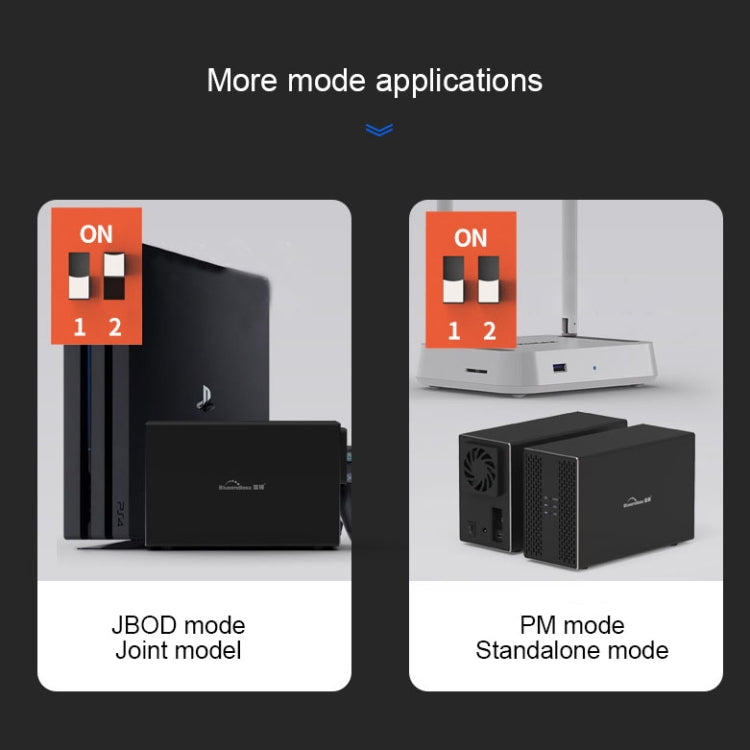 Blueendless Type-C / USB-C Interface 3.5 inch 2 Bay RAID Combination Array HDD External Enclosure (EU Plug)