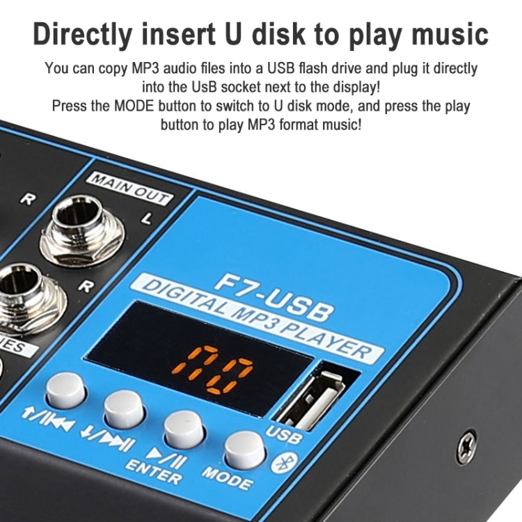 F7 Home 7-channel Bluetooth USB Reverb Mixer, US Plug(Black)