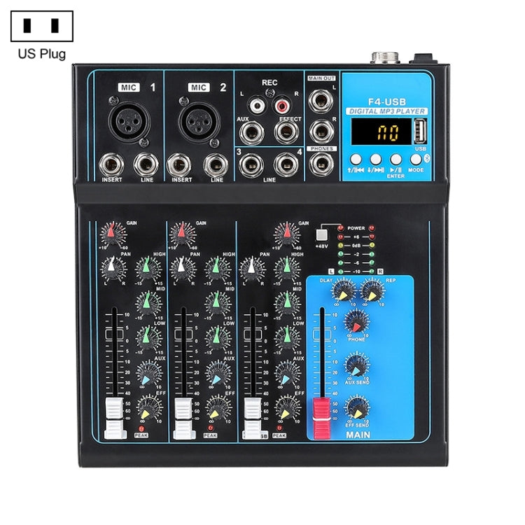 F4 Home 4-channel Bluetooth USB Reverb Mixer, US Plug (Black)