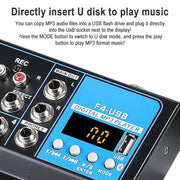 F4 Home 4-channel Bluetooth USB Reverb Mixer, EU Plug (Black)