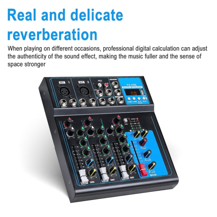 F4 Home 4-channel Bluetooth USB Reverb Mixer, EU Plug (Black)