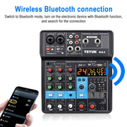TEYUN NA4 4-channel Small Mixing Console Mobile Phone Sound Card Live Broadcast Computer Recording Console Processor, US Plug(Black)
