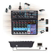 TEYUN NA6 6-channel Small Mixing Console Mobile Phone Sound Card Live Broadcast Computer Recording Console Processor, US Plug(Black)