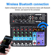 TEYUN NA6 6-channel Small Mixing Console Mobile Phone Sound Card Live Broadcast Computer Recording Console Processor, US Plug(Black)