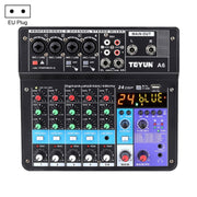 TEYUN NA6 6-channel Small Mixing Console Mobile Phone Sound Card Live Broadcast Computer Recording Console Processor, EU Plug(Black)