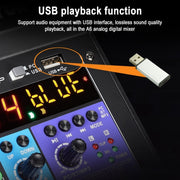 TEYUN NA6 6-channel Small Mixing Console Mobile Phone Sound Card Live Broadcast Computer Recording Console Processor, EU Plug(Black)