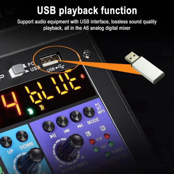 TEYUN NA6 6-channel Small Mixing Console Mobile Phone Sound Card Live Broadcast Computer Recording Console Processor, EU Plug(Black)