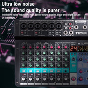TEYUN NA8 8-channel Small Mixing Console Mobile Phone Sound Card Live Broadcast Computer Recording Console Processor, US Plug(Black)