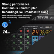 TEYUN NA8 8-channel Small Mixing Console Mobile Phone Sound Card Live Broadcast Computer Recording Console Processor, US Plug(Black)