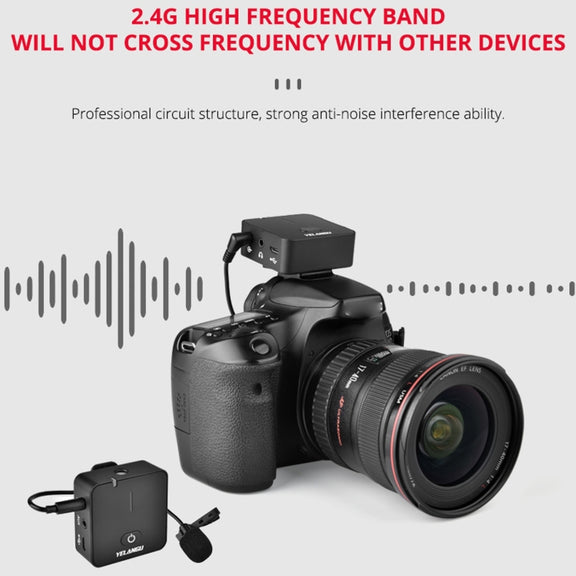 YELANGU MX5S 2.4G Live Broadcast Interview Wireless Recording Camera Microphone, 1 Receiver to 2 Transmitter(Black)