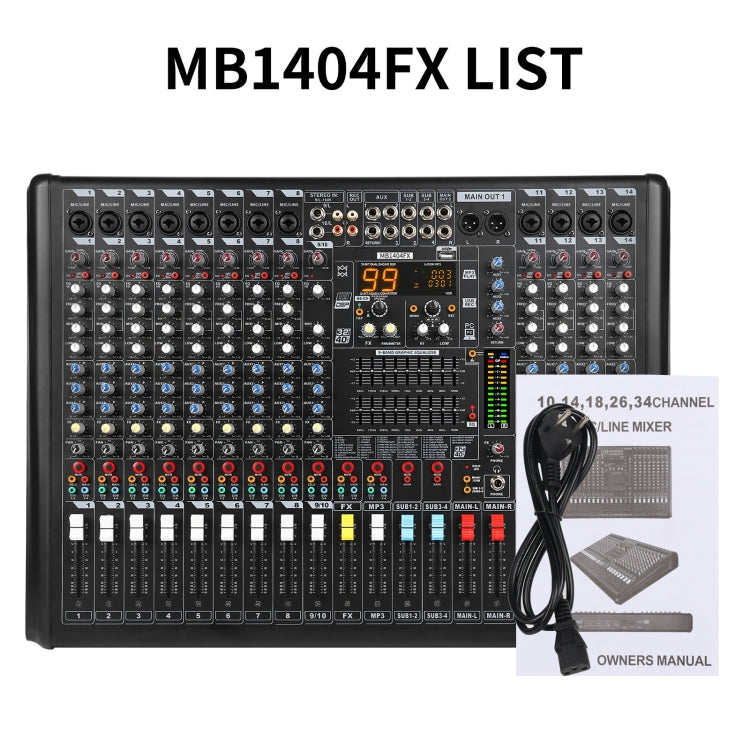 XTUGA B1404FX 14 Channels Bluetooth Audio Mixer Digital DJ Controller Sound Mixing Console (UK Plug)