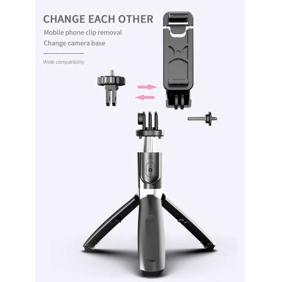 L02 100cm Multi-function Adjustable Bluetooth Self-timer Pole Tripod Selfie Stick (White)