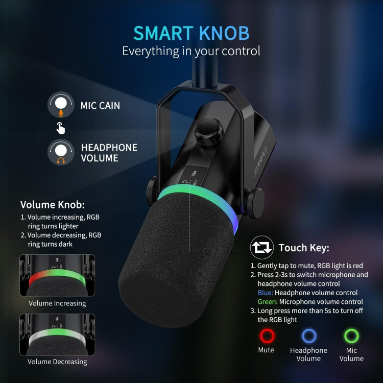 FEELWORLD PM1-AS XLR/USB Dynamic Microphone for Podcasting Recording Gaming Live Streaming with Boom Arm (Black)