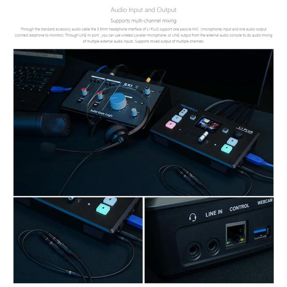 FEELWORLD L1 PLUS Multi-camera Video Mixer Switcher Touch Screen PTZ Control USB3.0 Fast Streaming Switcher (UK Plug)