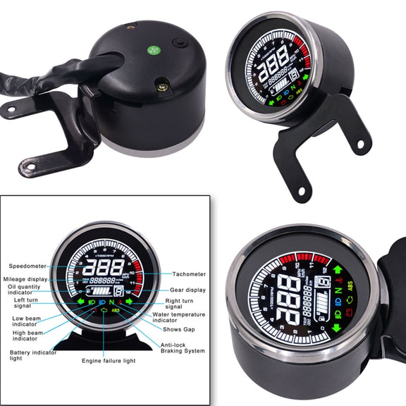 Universal Motorcycle Modified Multi-functional LED Digital Meter Indicator Light Tachometer Odometer Speedometer Oil Meter