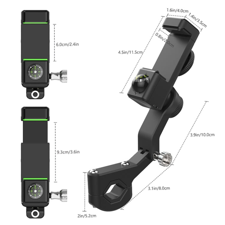 Motorcycle Spherical Compass Phone Holder, Handlebar without Light (Black)