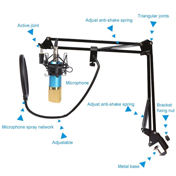 BM-800 Network K-Song Dedicated High-end Metal Shock Mount Microphone Set(Blue)