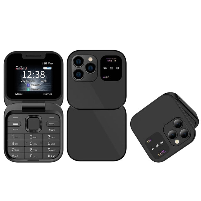 SERVO i16 Pro Mini Flip Phone, 1.77 inch, MTK6261D, 23 Keys, Support Bluetooth, FM, Magic Sound, Quick Dial, GSM, Dual SIM (Black)