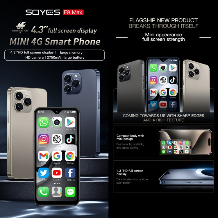 SOYES F9 Max, 4GB+64GB, 4.3 inch Android 12 MTK6762 Octa Core, Network: 4G, OTG, Dual SIM  (Dark Blue)