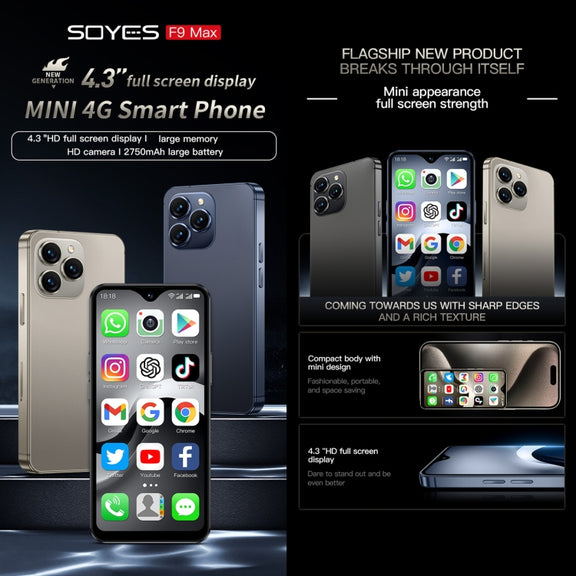SOYES F9 Max, 6GB+128GB, 4.3 inch Android 12 MTK6762 Octa Core, Network: 4G, OTG, Dual SIM (Black)