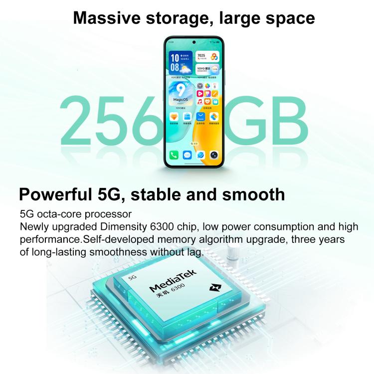 Honor Play 60, 8GB+256GB, Side Fingerprint, 6.61 inch MagicOS 9.0 Dimensity 6300 Octa Core, Network: 5G, OTG (White)