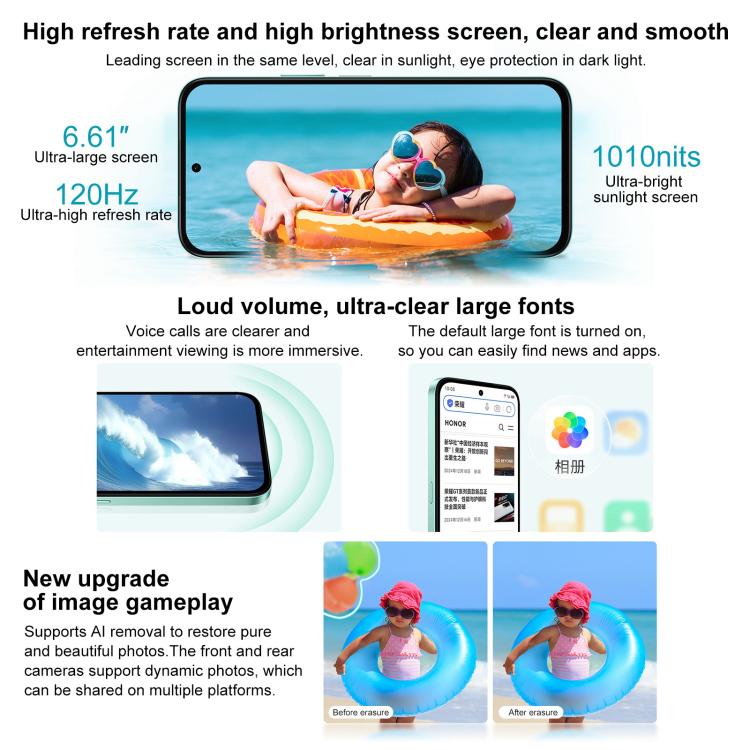 Honor Play 60, 8GB+256GB, Side Fingerprint, 6.61 inch MagicOS 9.0 Dimensity 6300 Octa Core, Network: 5G, OTG (Black)