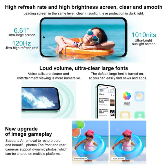 Honor Play 60, 8GB+256GB, Side Fingerprint, 6.61 inch MagicOS 9.0 Dimensity 6300 Octa Core, Network: 5G, OTG (Black)