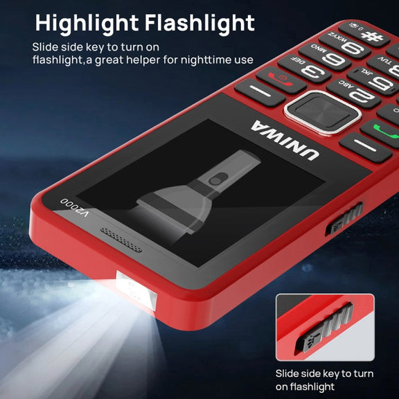 UNIWA V2000 Elder Keypad Phone, 2.4 inch Unisoc T107, 1700mAh Battery, LED Flashlight, SOS, Network: 4G, US Plug (Black)