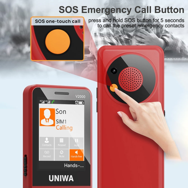 UNIWA V2000 Elder Keypad Phone, 2.4 inch Unisoc T107, 1700mAh Battery, LED Flashlight, SOS, Network: 4G, AU Plug (Blue)