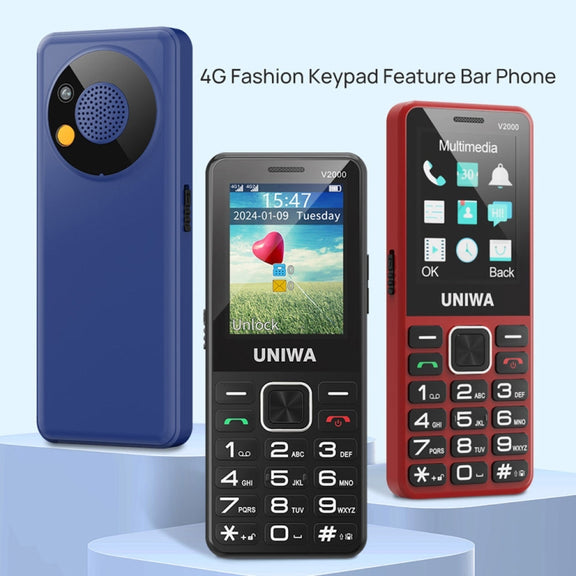 UNIWA V2000 Elder Keypad Phone, 2.4 inch Unisoc T107, 1700mAh Battery, LED Flashlight, SOS, Network: 4G, AU Plug (Blue)