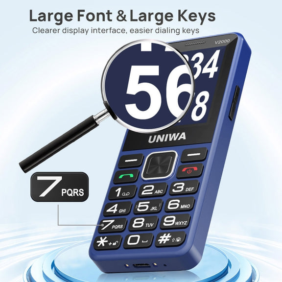 UNIWA V2000 Elder Keypad Phone, 2.4 inch Unisoc T107, 1700mAh Battery, LED Flashlight, SOS, Network: 4G, AU Plug (Red)